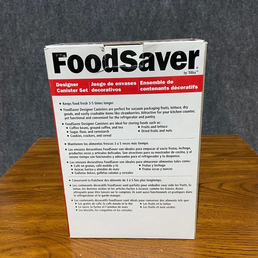 FoodSaver Tilia Designer Canister Set 0.75 2.5 Qt Vacuum Seal 02-0052-01 READ
